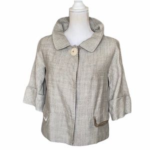 6267 Designer Light Grey Linen & Silk Cropped  Jacket Women's Size 4